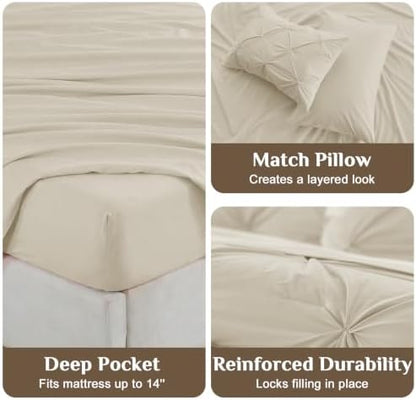 JOLLYVOGUE Full Size Comforter Sets 7 Pieces - Bed in a Bag Full for All Season, Pintuck Bedding Comforter Sets with Comforter, Flat Sheet, Fitted Sheet and Pillowcases & Shams, Linen