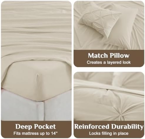 JOLLYVOGUE Queen Comforter Set 7 Pieces - Bed in a Bag Queen for All Season, Pintuck Bedding Comforter Sets with Comforter, Flat Sheet, Fitted Sheet and Pillowcases & Shams, Linen