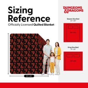 Northwest Dungeons & Dragons “Heed The Call” Full/Queen Quilted Blanket, Cozy Fantasy Bedding for Gamers, Kids & Adults, Throw for Bedroom, Sofa, or Game Room Décor, 90 x 90 Inches