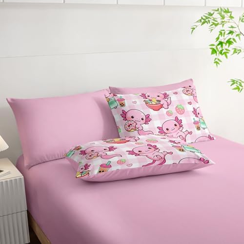 HOSIMA 7Pcs Cute Axolotl Comforter Set Queen Size for Girls with Sheets.