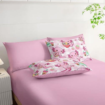 HOSIMA 7Pcs Cute Axolotl Comforter Set Queen Size for Girls with Sheets.