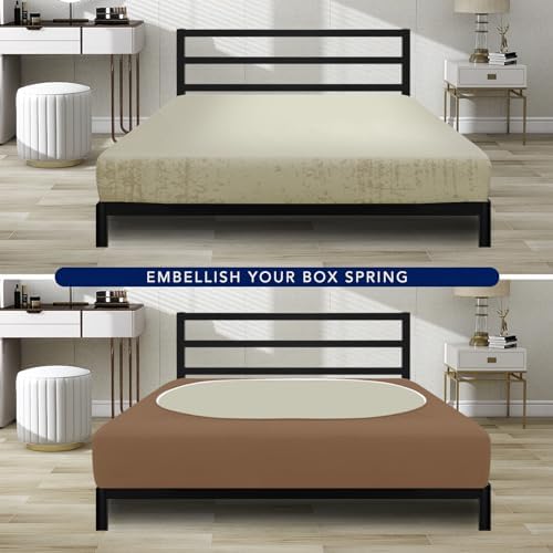 PureFit Stretchy Box Spring Cover Twin - Elastic Fitted Box Spring Wrap Around 4 Sides, Wrinkle & Fading Resistant Fits Twin Size Beds, Brown