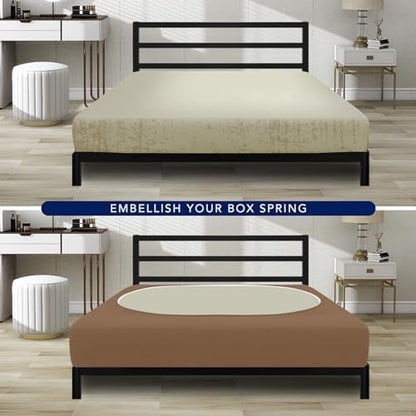 PureFit Stretchy Box Spring Cover Twin - Elastic Fitted Box Spring Wrap Around 4 Sides, Wrinkle & Fading Resistant Fits Twin Size Beds, Brown
