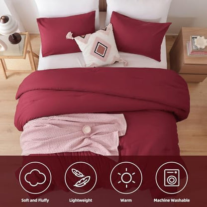 ROSGONIA Super King Plus Comforter, Dark Red, 128x120 Soft Bedding Quilt