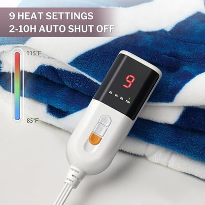 VENTIMI Heated Blanket Twin, 9 Heat Levels & 2-10 Hours Auto Off, Navy