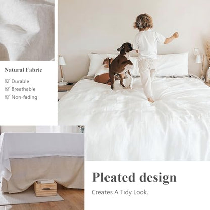 FALUCA 14-Inch 100% Linen Bed Skirt with Classic Tailored Drop Natural French Flax Dust Ruffle Cozy Soft Breathable Farmhouse Bedding (14" Queen, Linen)