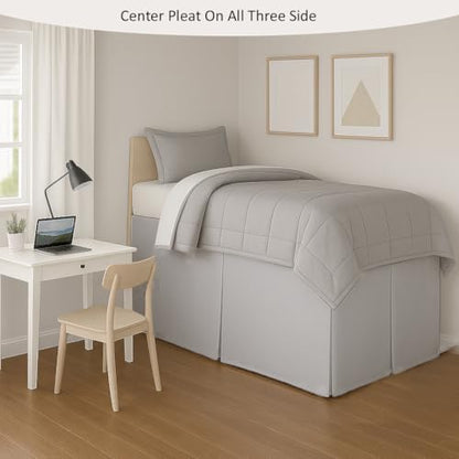 eBeddy Linens Split Corner Dorm Bed Skirt Twin XL – 42 Inch Drop, 100% Microfiber, Extra Long Bed Skirt for College Dorm, Platform Style, Silver Grey Solid, Hidden Storage Solution, Easy Fit