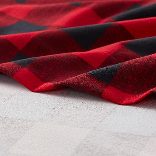 Flannel Sheets Warm and Cozy Deep Pocket Breathable All Season Bedding Set with Fitted, Flat and Pillowcases, King, Buffalo Check Plaid Burgundy