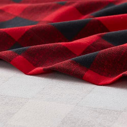 Flannel Sheets Warm and Cozy Deep Pocket Breathable All Season Bedding Set with Fitted, Flat and Pillowcases, King, Buffalo Check Plaid Burgundy