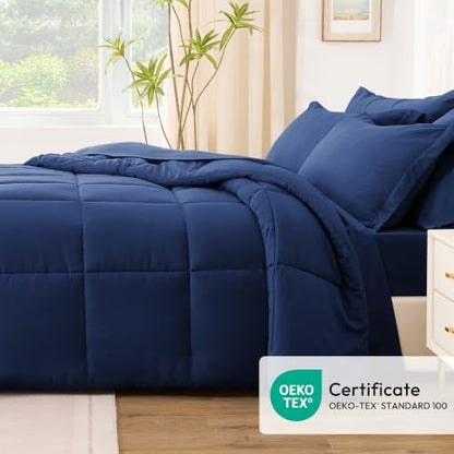 Love's cabin Plaid California King Comforter Set, Dark Blue