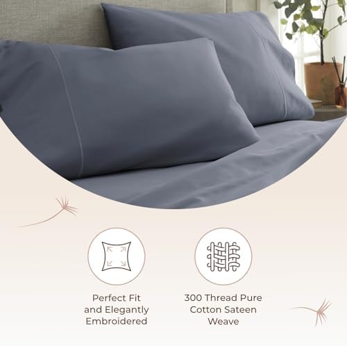 100% Organic Cotton Pillow Cases Standard Size Set of 2-100% Cotton Pillowcases GOTS Certified 300 Thread Count - Naturally Cooling Comfortable Breathable & Soft Pillow Cases (Mineral, Standard)