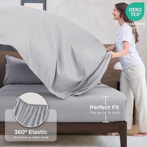 HEVUMYI 7-Piece King Comforter Set, Light Gray Bed in a Bag