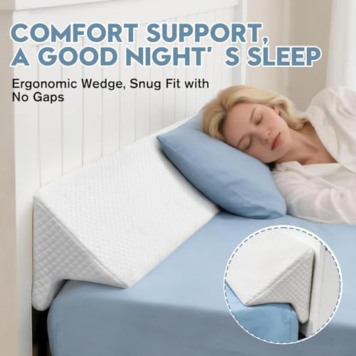 King Size Wedge Pillow for Headboard, Mattress Wedge Bed Gap Filler with High-Density Foam and Removable Washable Cover, Prevents Items from Falling