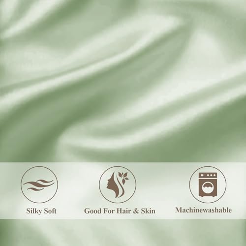 Vielit King Satin Pillowcase for Hair 2pc,Similar to Silk Pillow Cases, for Women Men,Green,20x36 & Envelope Closure and 2 Satin Scrunchies