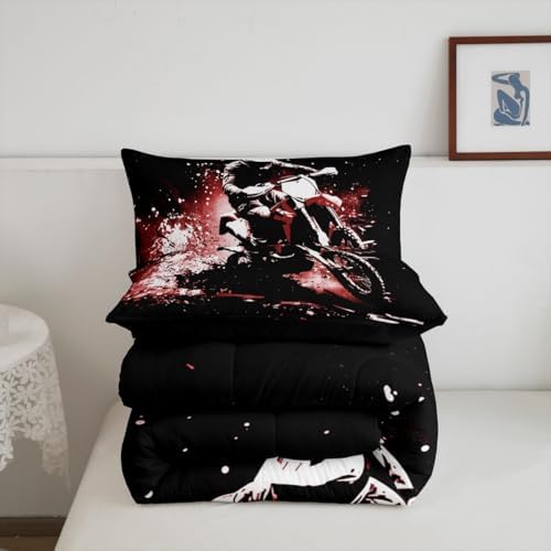 Feelyou Dirt Bike Queen Size Comforter Set for Kids Boys Girls Decor