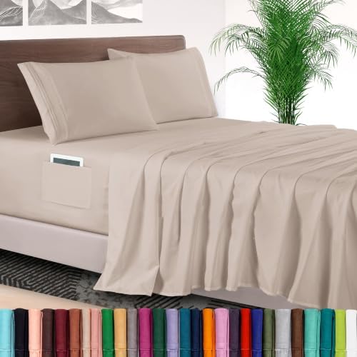 Elegant Comfort 4-Piece Bed Sheet Set - Luxury Bedding 1500 Premium Hotel Quality Microfiber, All Around Elastic 18-24 Inches Deep Fitted Sheet- Extra Deep Pocket Sheets, Full, Cream Beige