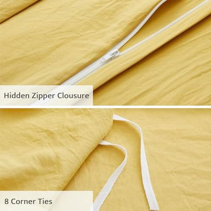 Oli Anderson 3PCS Pleated Duvet Cover Set, Mist Yellow, King