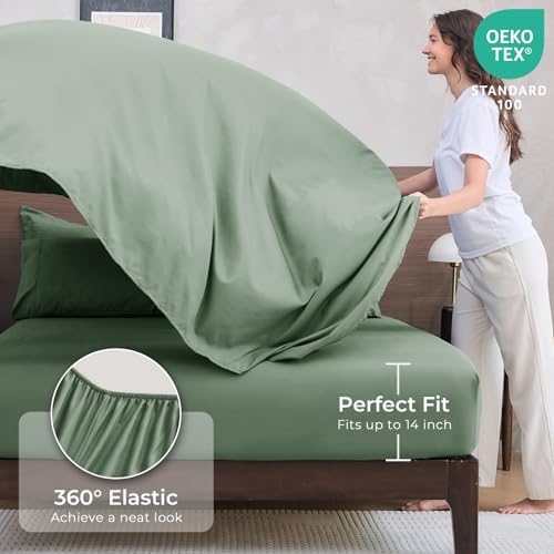 HEVUMYI 7-Piece King Comforter Set, Sage Bed in a Bag