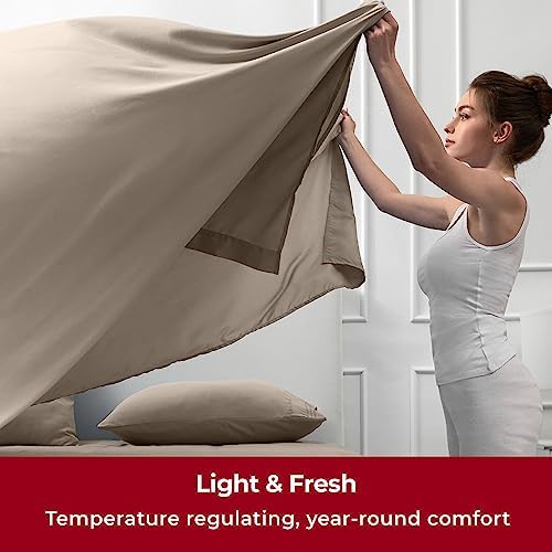 Mellanni Iconic 5-Piece, Ultra Soft Sheet Set (Split King, Tan)