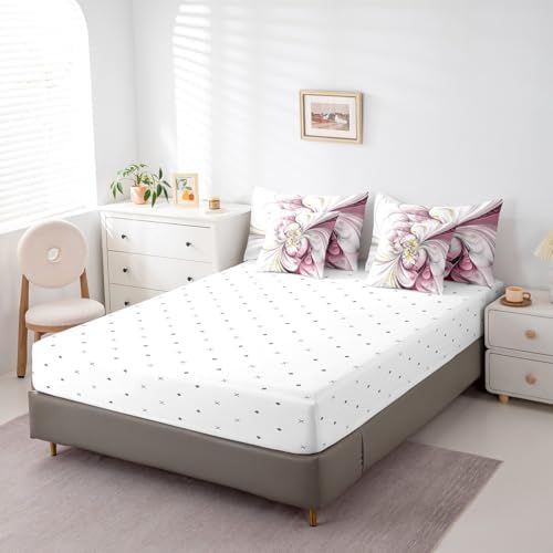 Erosebridal Pink Marble Flower Bedding Set for Kids Teens,Abstract Art Comforter Set King Size,Retro Artwork Style (Comforter+Fitted+Flat Sheet+2 Pillowcases+2 Throw Pillow Covers) 7 Pieces Bed Set