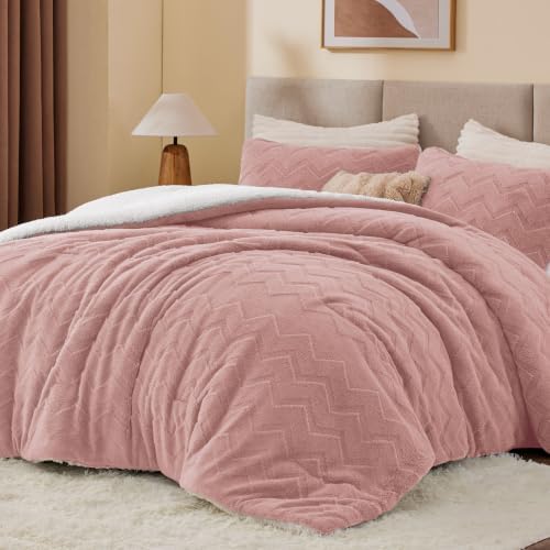 BEDELITE Fluffy Sherpa King Comforter Set,Dusty Pink