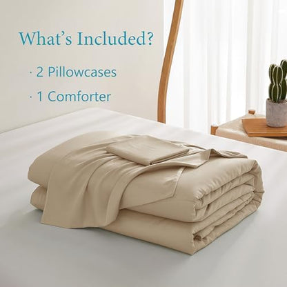 Zaizaihome Bamboo Viscose Comforter Set King Size 3 Pieces - Beige