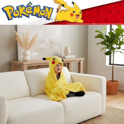 Pokemon Pikachu Hooded Throw - Kids Bedding Super Soft Throw Blanket - 30 in x 50 in, (Officially Licensed Product) by Franco
