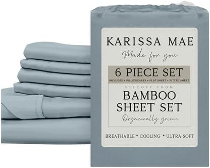 KARISSA MAE 6 Piece Luxury Bamboo Viscose King Sheet Set, 4 Pillowcases