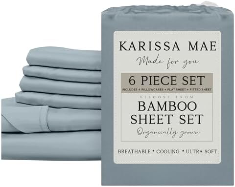 KARISSA MAE 6 Piece Luxury Bamboo Viscose Queen Sheet Set, 4 Pillowcases
