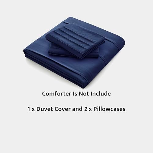 Oli Anderson 3PCS Pleated Duvet Cover Set, Navy Blue, Queen