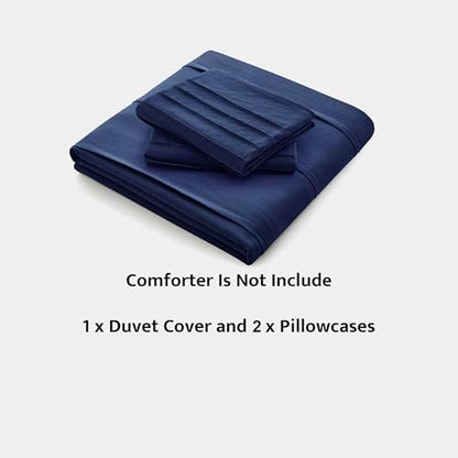 Oli Anderson 3PCS Pleated Duvet Cover Set, Navy Blue, Queen