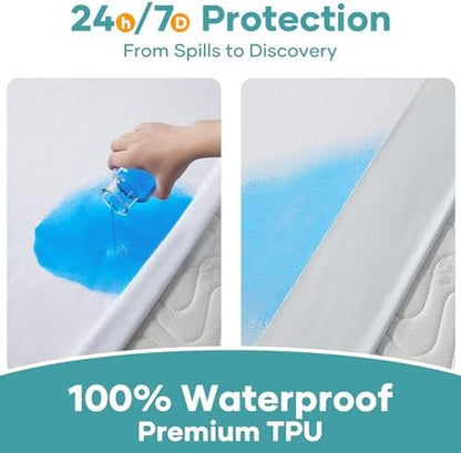 OhGeni Waterproof Mattress Protector, Twin Size Mattress Pad Fitted with Deep Pocket 6"-18", Breathable Noiseless & Soft, Washable Dirt-Proof Mattress Cover for Home, Hotel, White, Daybed Cover