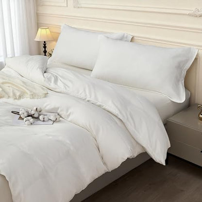 SAPHREAS White Duvet Cover Set Full Size 100% Cotton, Soft Bedding Comforter Cover Organic with Zipper Closure & Corner Ties, Comforter Not Included