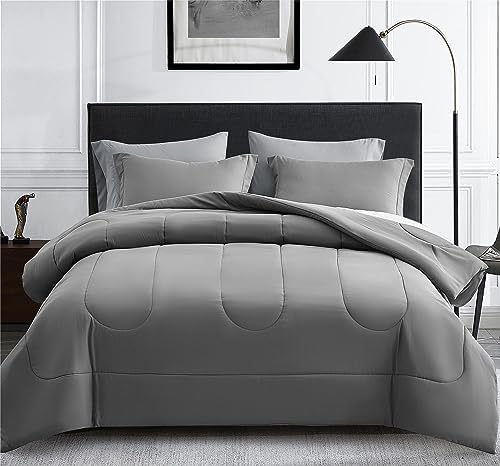 Maple&Stone Twin Comforter Set 5 Pieces Bed in a Bag Dark & Light Grey