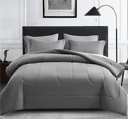 Maple&Stone Twin Comforter Set 5 Pieces Bed in a Bag Dark & Light Grey
