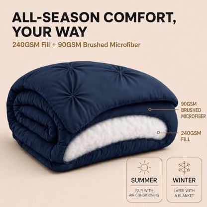 HIMEET Queen Comforter Set Navy Blue - 7 Pieces Pintuck Bed in a Bag
