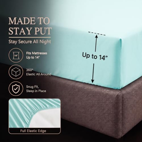 CozyLux King Size Comforter Set Spa Blue, 7 Pieces Pintuck Bed in a Bag