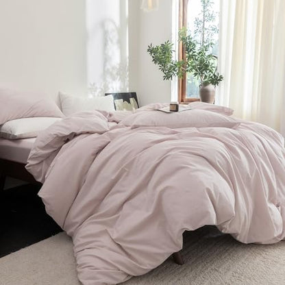 FOSSA Duvet Cover Set 100% Washed Cotton Linen Feel Queen