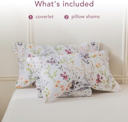 Lady Ann 100% Cotton Quilt Sets Queen, Yellow Flower Botanical Pattern Printed Quilted 102x118 Bedspread Set,Vintage Coverlet Ultra Soft Bedspread Set with Pillow Shams All Season,3 PCS