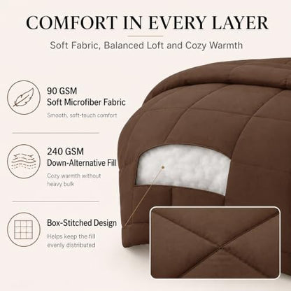 CozyLux Twin XL Comforter Set Brown - 5 Pieces Twin XL Bed in a Bag