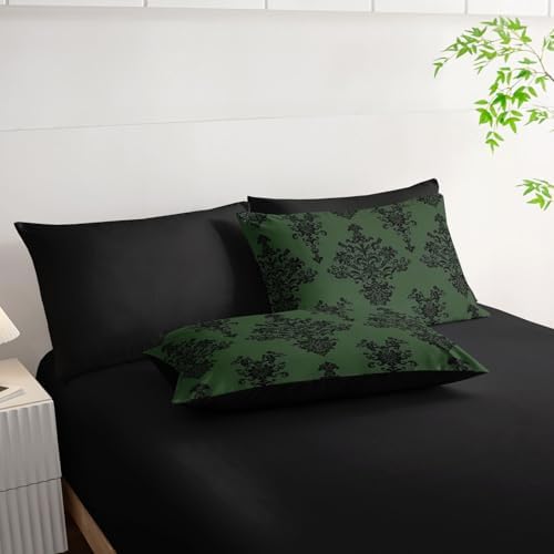 7Pcs Comforter Set Black Retro Pattern Printed Bedding Set with 1 Comforter,1 Flat Sheet,1 Fitted Sheet and 4 Pillowcases for Men and Women Bedroom All Season(Full)