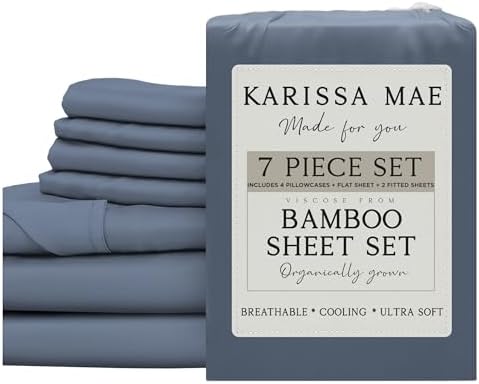 KARISSA MAE 7 Piece Luxury Bamboo Viscose Split King Sheets, FSC Certified