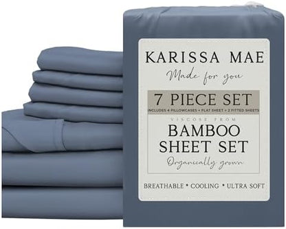 KARISSA MAE 7 Piece Luxury Bamboo Viscose Split King Sheets, FSC Certified