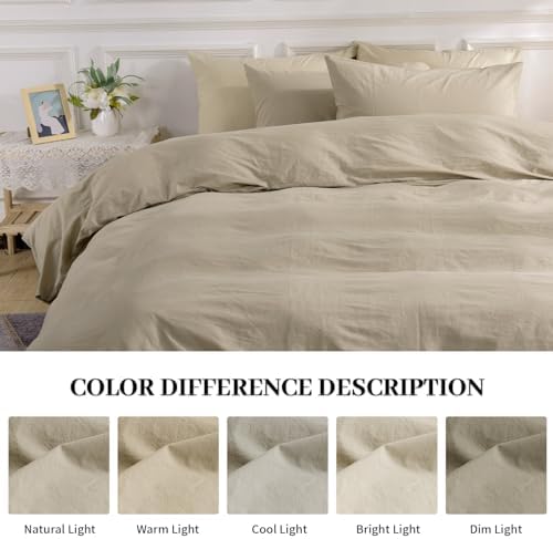 NEXHOME PRO Duvet Cover Set King Size Linen Feel Textured Organic Natural 100% Washed Cotton Duvet Cover 3 Pieces Bedding Set with Zipper Closure & Corner Ties, Breathable, Soft (No Comforter)