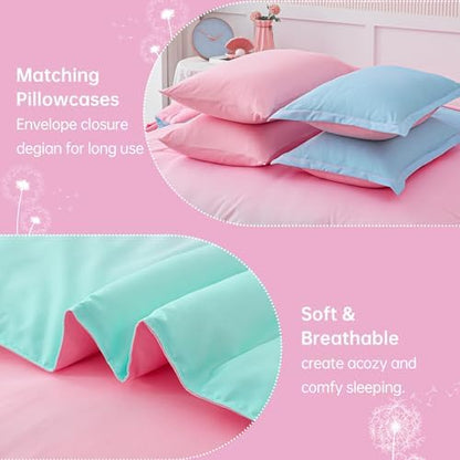 Dinjoy Girls Comforter Set 7 Pieces, Queen Size Colorful Ombre Rainbow Bedding Set, Bed in A Bag for Kid Teen Girls (1 Comforter, 1 Flat Sheet, 1 Fitted Sheet, 2 Pillow Shams, 2 Pillowcases)