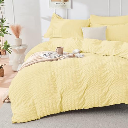 HYMOKEGE Yellow Full Size Comforter Sets Seersucker 7 Pieces, All Season Luxury Bed in a Bag for Bedroom, Bedding Set with Comforter, Sheets, Pillowcases & Shams