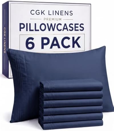 King Pillow Cases Set of 6 - Ultra Soft Cozy Pillowcase Covers - Navy Blue