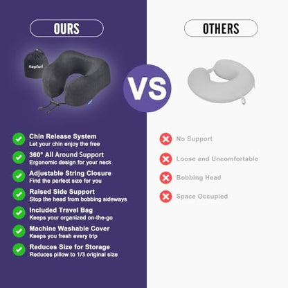 napfun Neck Pillow for Travel, Memory Foam Airplane Pillow, Full Black