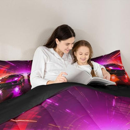 Feelyou Boys Sports Car Comforter Set Queen Size Racing Car Bedding Set for Kids Boys Girls Speed Race Sports Duvet Quilt Racing Extreme Sports Bedroom Decor Microfiber 3 Pcs with 2 Pillow Cases