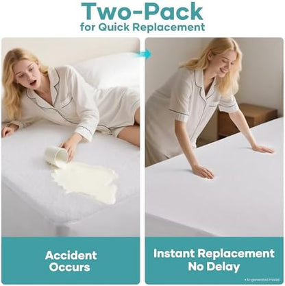 OhGeni 2 Pack Waterproof Mattress Protector, Full Size Mattress Pad Fitted with Deep Pocket 6"-18", Breathable Soft, Washable DirtProof Mattress Cover, White, More Than 99 pcs fibers, Daybed Cover